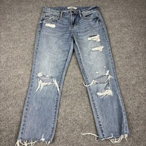 Hidden Jeans Womens 25‎ Distressed Raw Hem Straight Leg Light Wash Denim Pants